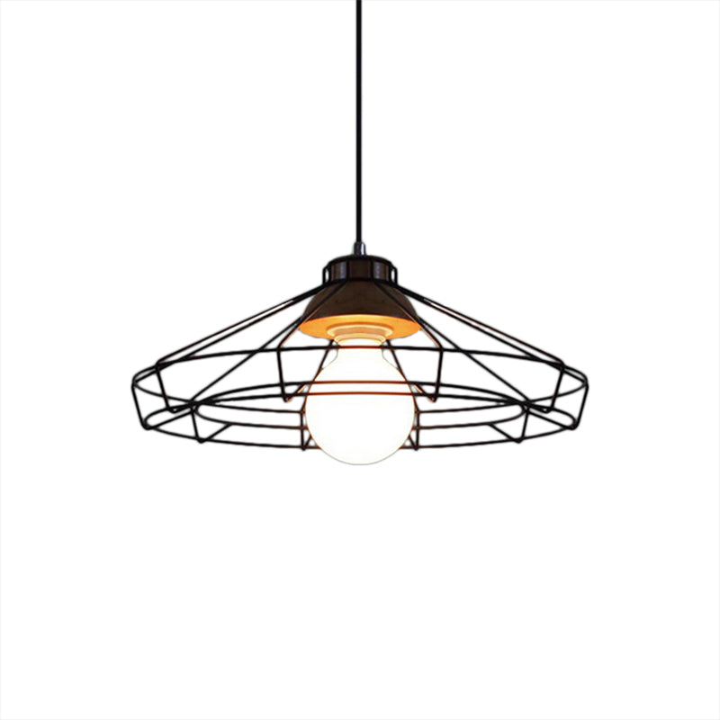 Retro Metal Pendant Light with Barrel/Cylinder Cage Shade - Bedroom Hanging Lamp in Black