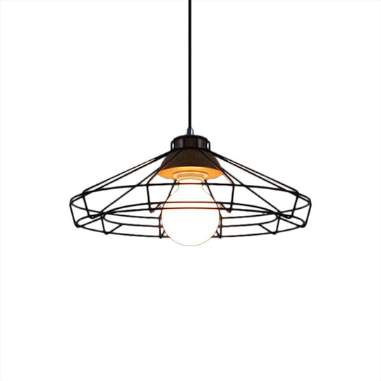 Retro Metal Pendant Light with Barrel/Cylinder Cage Shade - Bedroom Hanging Lamp in Black