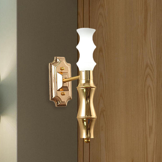 Post-Modern Bamboo Sconce Metal 1 Light Brass Fixture For Living Room Lighting