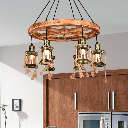 Coastal Bronze 6-Light Metal Hanging Chandelier: Kerosene Pendant Light for Living Room