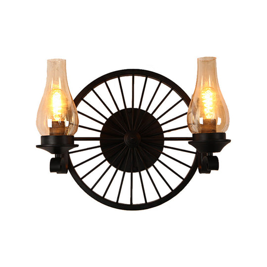 Coastal Amber Glass Wall Sconce - Vase Shade Dining Room Light Fixture With Black Half-Light Lamp &