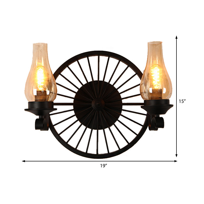 Coastal Amber Glass Wall Sconce - Vase Shade Dining Room Light Fixture With Black Half-Light Lamp &