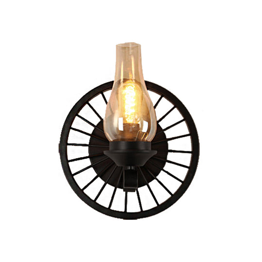 Coastal Amber Glass Wall Sconce - Vase Shade Dining Room Light Fixture With Black Half-Light Lamp &