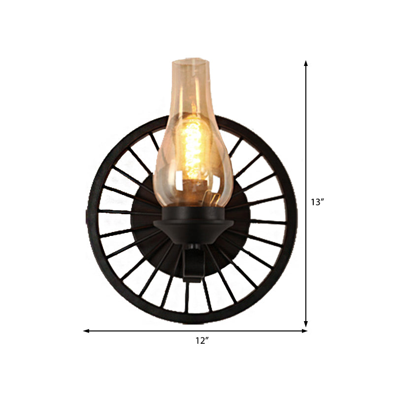 Coastal Amber Glass Wall Sconce - Vase Shade Dining Room Light Fixture With Black Half-Light Lamp &