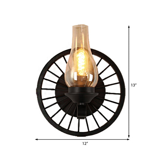 Coastal Amber Glass Wall Sconce - Vase Shade Dining Room Light Fixture With Black Half-Light Lamp &