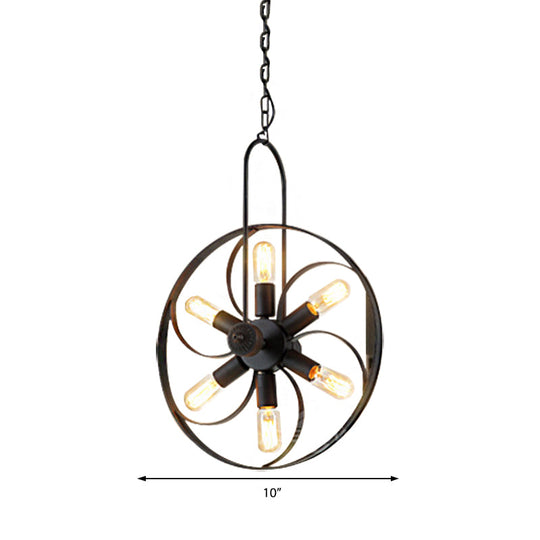 Vintage Black Metal Island Light With 6/18 Bulbs - Elegant Wagon Wheel Pendant For Dining Room