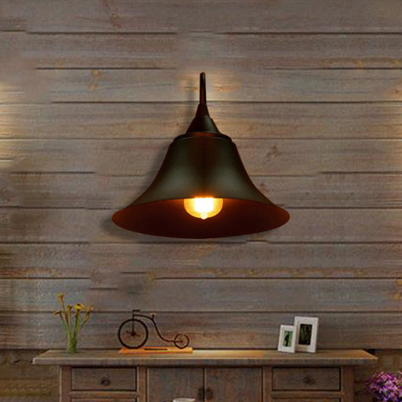 Black Metal Sconce Light: Cone Shade Wall Fixture For Bedroom Industrial Style With Single Bulb