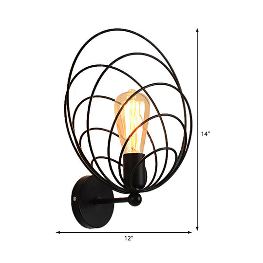 Industrial Black Metal Ring Wall Sconce For Dining Room With Single Light Fixture