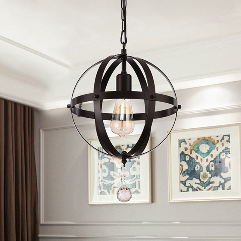 Vintage Globe Ceiling Pendant Light in Black for Dining Room - Metal, 1-Light