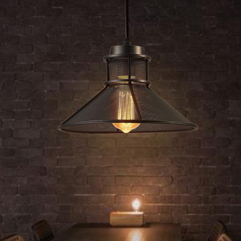 Industrial Metal 1-Light Black Pendant Hanging Light Kit for Dining Room