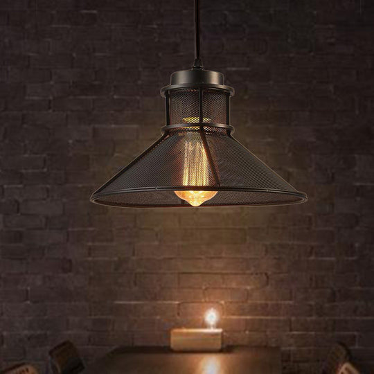 Industrial Metal Pendant Light Kit For Dining Room With 1 Black Cage