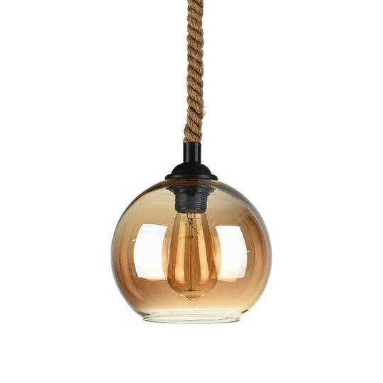 Industrial 1-Light Wide Globe Pendant Lighting - Clear/Amber Glass Hanging Lamp