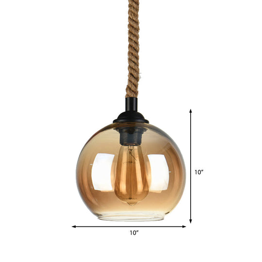 Industrial 1-Light Wide Globe Pendant Lighting - Clear/Amber Glass Hanging Lamp