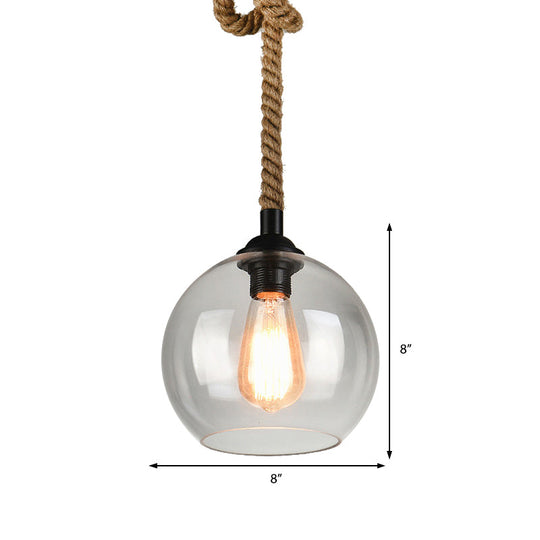 Industrial 1-Light Wide Globe Pendant Lighting - Clear/Amber Glass Hanging Lamp