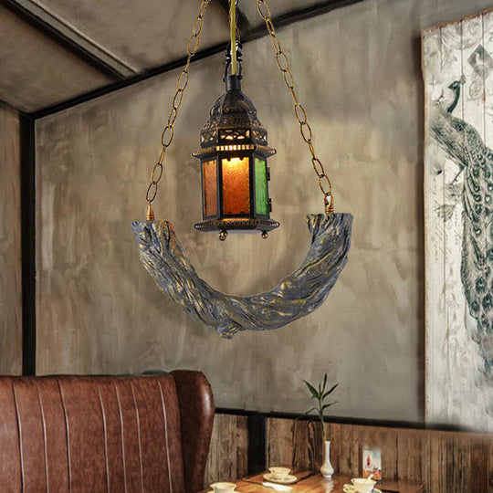 Coastal Bronze Kerosene Pendant Light with Clear Textured Glass - Includes Chain