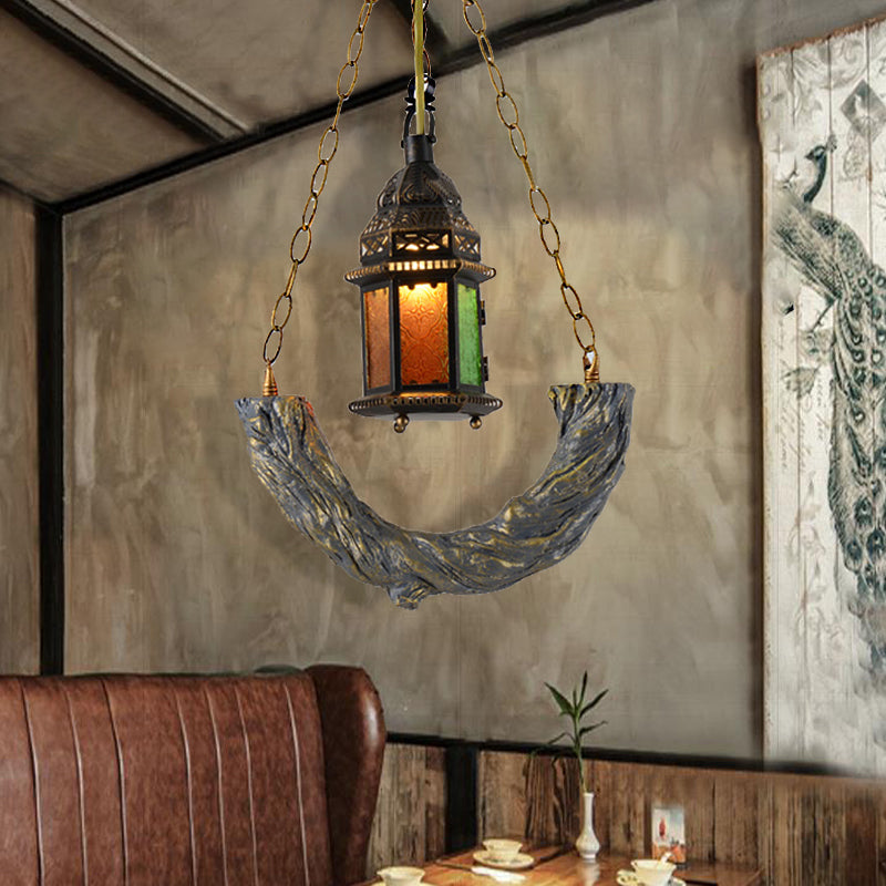 Coastal Bronze Kerosene Pendant Light With Clear Textured Glass - 1-Light Ceiling Hanging Lamp