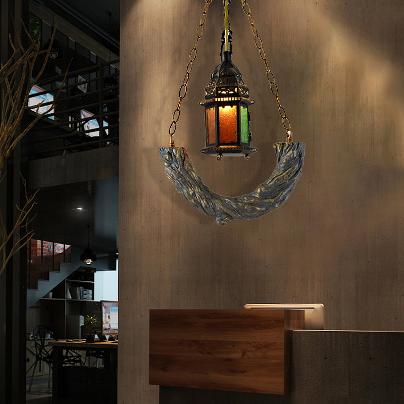 Coastal Bronze Kerosene Pendant Light with Clear Textured Glass - Includes Chain