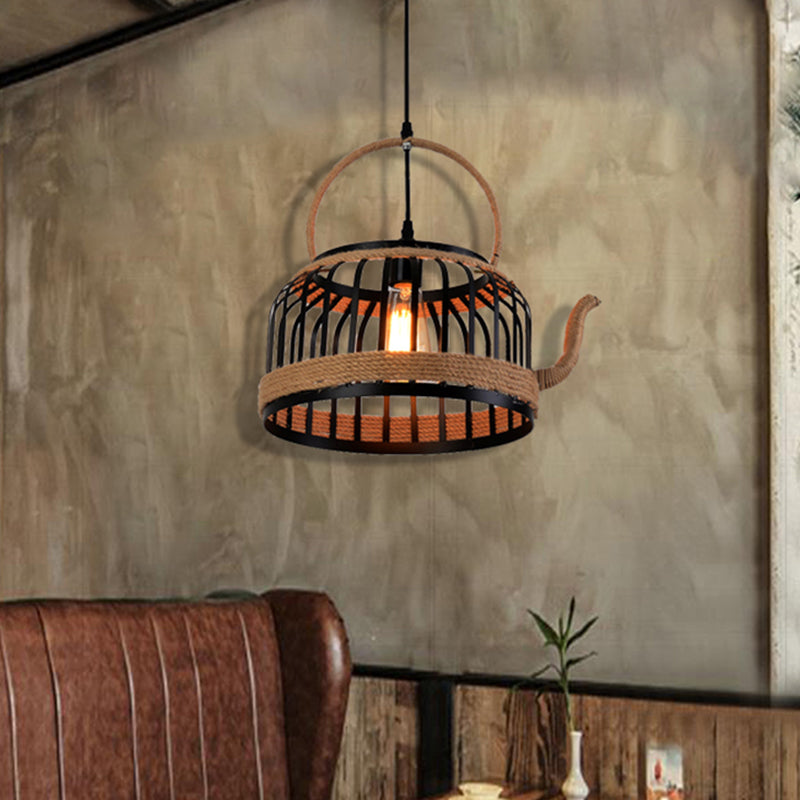 Farmhouse Black Teapot Pendant Light for Dining Room - Elegant Hanging Lamp