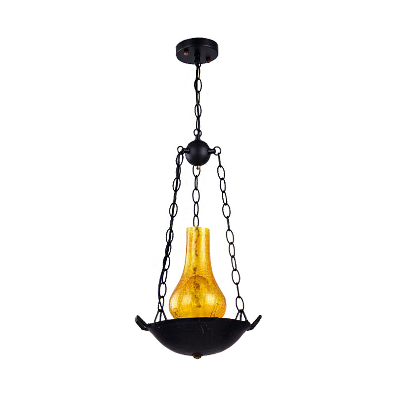 Crackle Glass Hanging Vintage Vase Pendant Light in Black/Brown