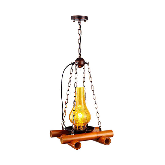 Crackle Glass Hanging Vintage Vase Pendant Light in Black/Brown