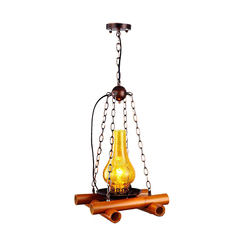 Crackle Glass Vintage Pendant Light With Black/Brown Finish