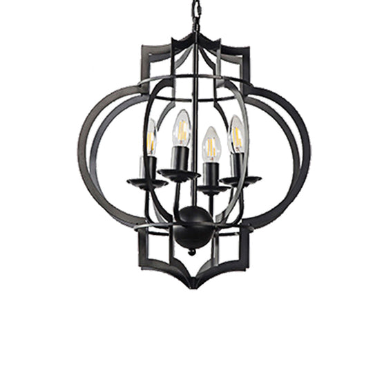 Industrial Dining Room Chandelier Pendant Light - 4-Bulb Candle Metal Shade Ceiling Lamp In Black