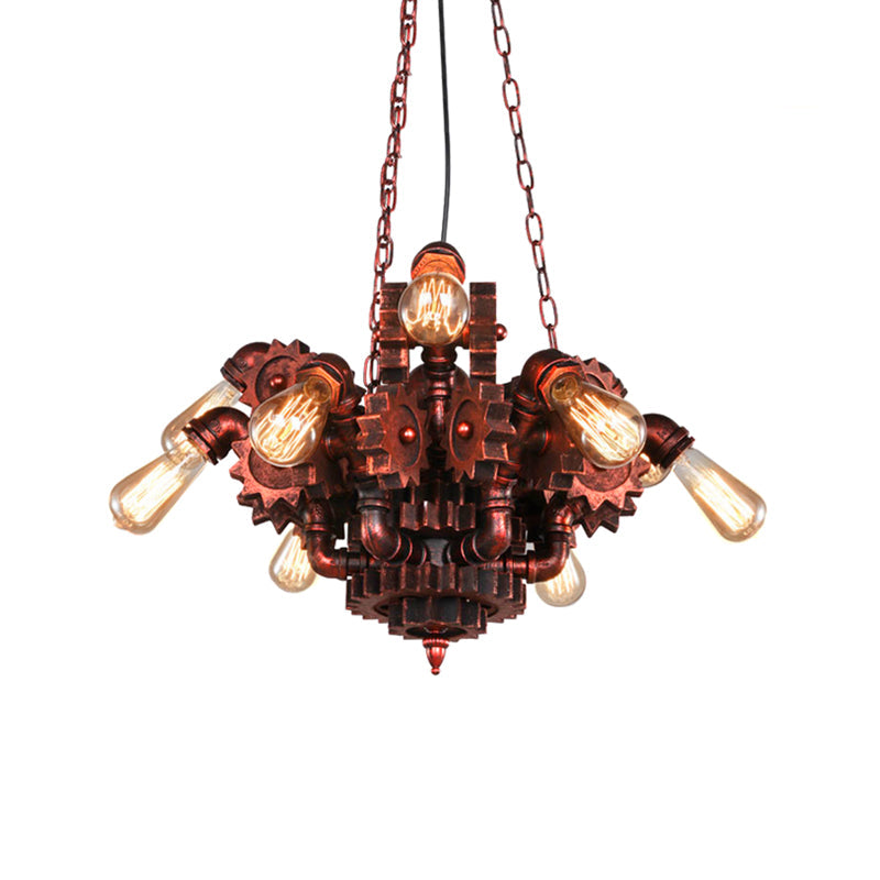 Alathfar - Vintage Gear Living Room Pendant Chandelier Vintage Wrought Iron 9 Lights Weathered Copper Hanging Fixture with Chain