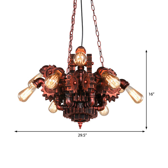 Alathfar - Vintage Gear Living Room Pendant Chandelier Vintage Wrought Iron 9 Lights Weathered Copper Hanging Fixture with Chain