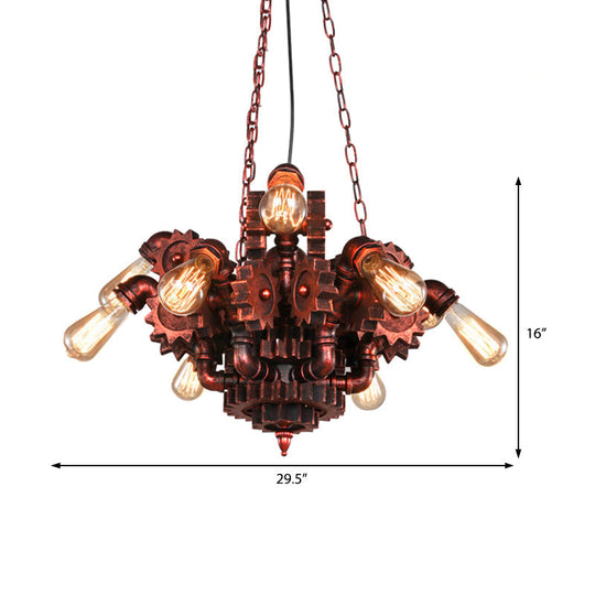 Alathfar - Vintage Gear Living Room Pendant Chandelier Wrought Iron 9 Lights Weathered Copper