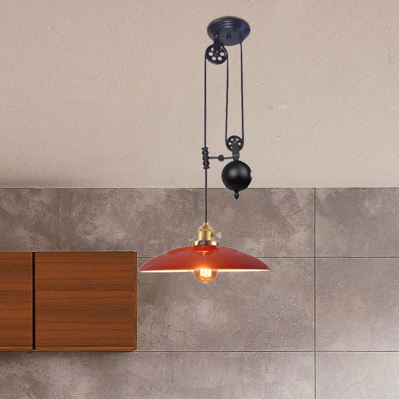 Industrial Dome Metal Ceiling Light - Black/White/Red