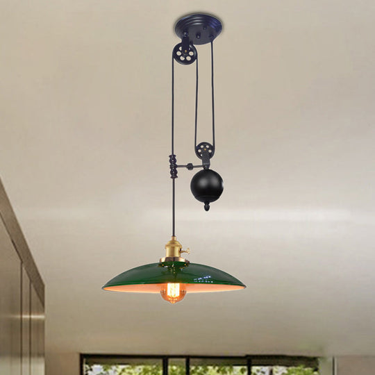 Industrial Dome Metal Shade Pendant Light For Living Room - Black/White/Red Green