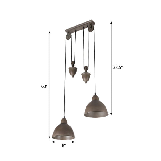 Industrial Dome Pendant Ceiling Light in Antique Bronze with 2 Lights