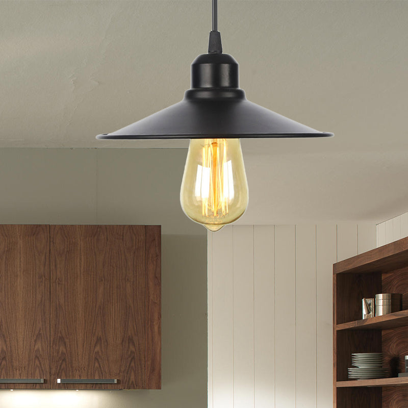 Farmhouse Black/White Pendant Light With Metal Shade Black / Wide Flare