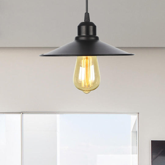 Farmhouse Pendant Light Fixture with Metal Shade - 1 Light Indoor Hanging Pendant in Black/White