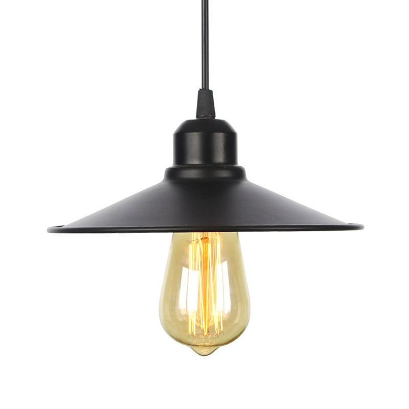 Farmhouse Pendant Light Fixture with Metal Shade - 1 Light Indoor Hanging Pendant in Black/White