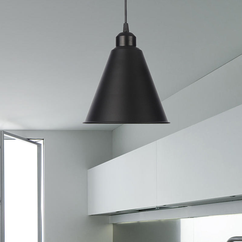 Farmhouse Black/White Pendant Light With Metal Shade Black / Cone