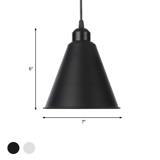 Farmhouse Pendant Light Fixture with Metal Shade - 1 Light Indoor Hanging Pendant in Black/White