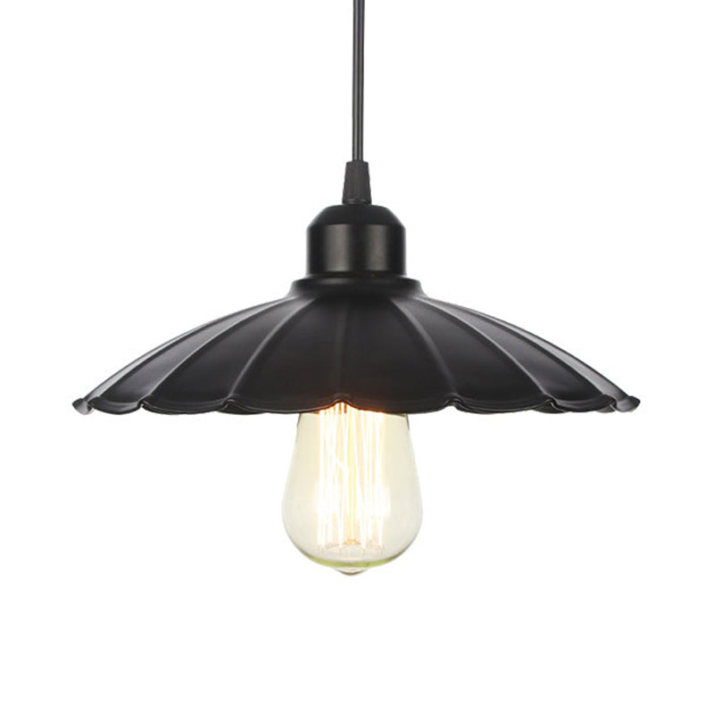 Farmhouse Pendant Light Fixture with Metal Shade - 1 Light Indoor Hanging Pendant in Black/White