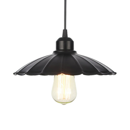 Farmhouse Pendant Light Fixture with Metal Shade - 1 Light Indoor Hanging Pendant in Black/White