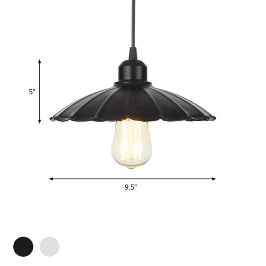 Farmhouse Pendant Light Fixture with Metal Shade - 1 Light Indoor Hanging Pendant in Black/White