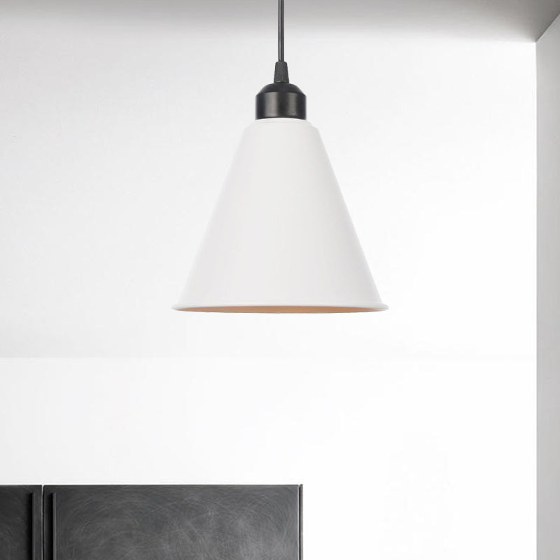 Farmhouse Pendant Light Fixture with Metal Shade - 1 Light Indoor Hanging Pendant in Black/White