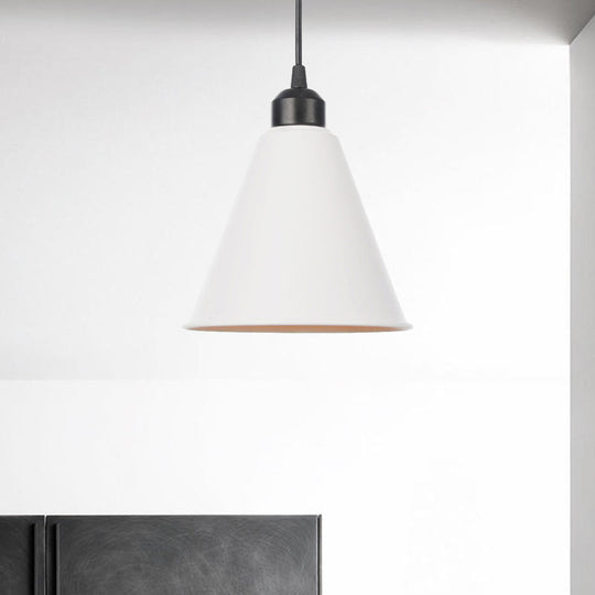 Farmhouse Black/White Pendant Light With Metal Shade White / Cone