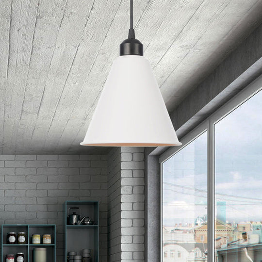 Farmhouse Pendant Light Fixture with Metal Shade - 1 Light Indoor Hanging Pendant in Black/White