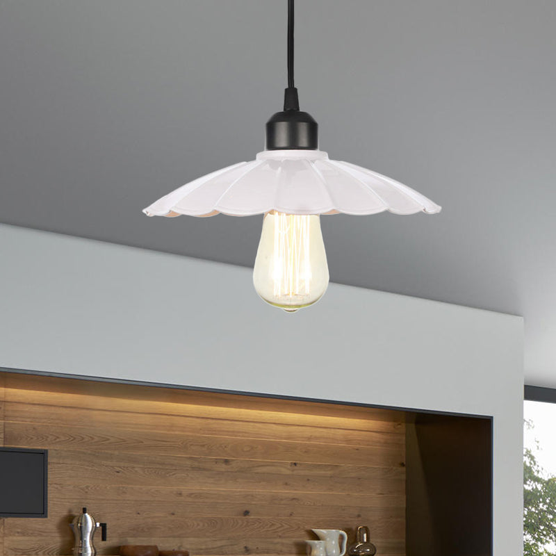 Farmhouse Pendant Light Fixture with Metal Shade - 1 Light Indoor Hanging Pendant in Black/White