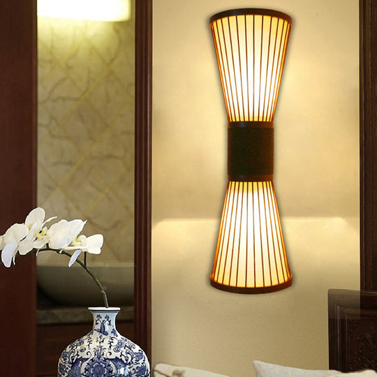 Bamboo Hourglass Sconce Light - Modern Wall Lighting Fixture With 2 Bulbs In Bronze For Living Room