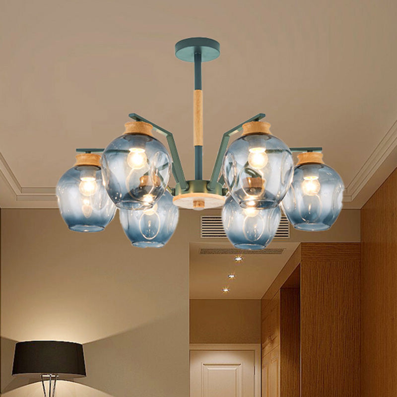 Modern Starburst Chandelier Pendant Light With Dimpled Blown Glass - 6/8/10 Lights Grey/Green