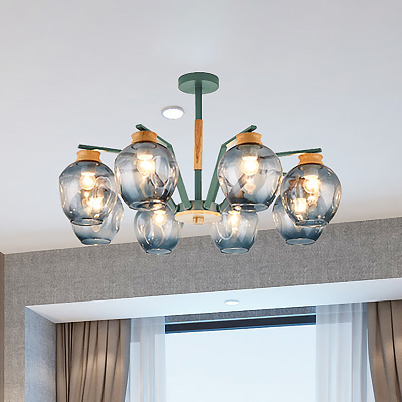 Modern Starburst Chandelier Pendant Light With Dimpled Blown Glass - 6/8/10 Lights Grey/Green