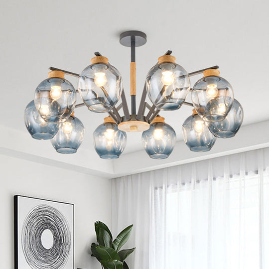 Modern Starburst Chandelier Pendant Light With Dimpled Blown Glass - 6/8/10 Lights Grey/Green