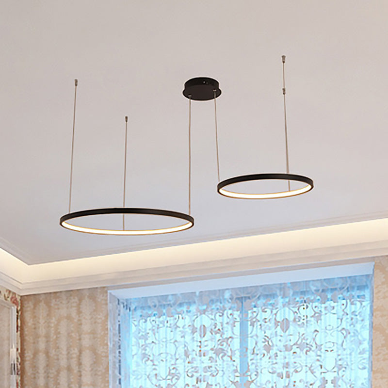 Minimalist Acrylic Chandelier Light - Black Circular Pendant Fixture (1/2/3 Lights) In White/Warm