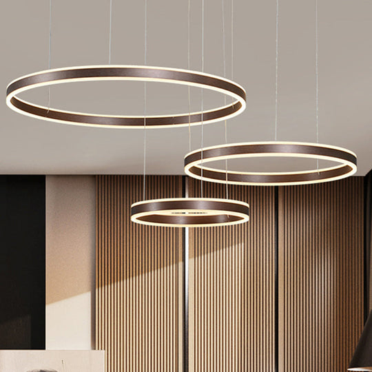 Modern Coffee Acrylic Led Chandelier - 3/4-Light Circle Pendant With Warm/White Lighting